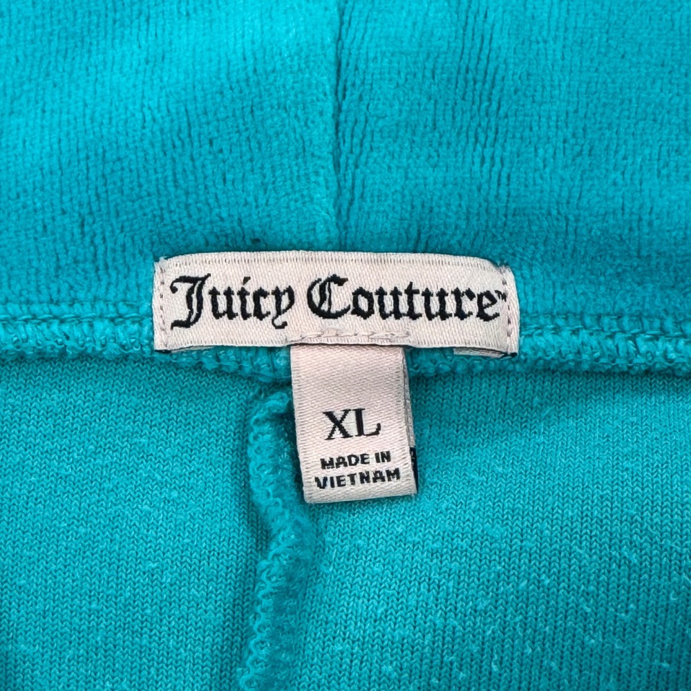 Juicy Couture Women Turquoise Blue Velour Zip Up Hoodie Rhinestone J Pull XL - Picture 6 of 8